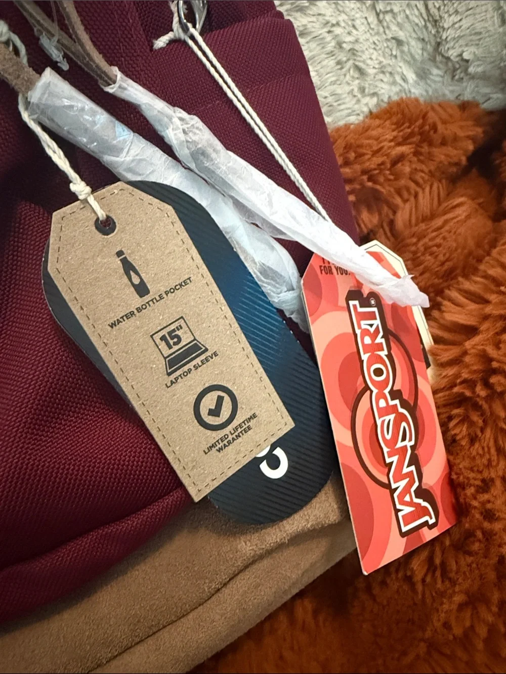 Jansport Burgundy Backpack with Tan Suede Trim - Picture 4 of 4